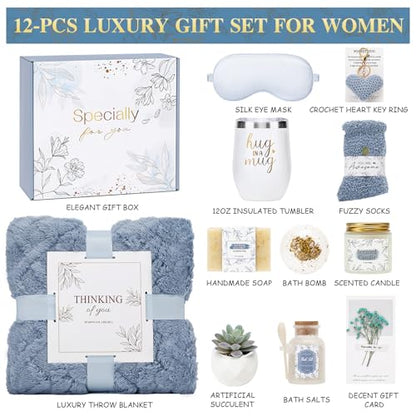 Get Well Gifts for Women Self Care Gifts Basket - Relaxing Spa Care Package After Surgery Feel Better Sympathy Mothersday Birthday Gift for Her Mom Sister Friend Wife (Blue) - color: Blue