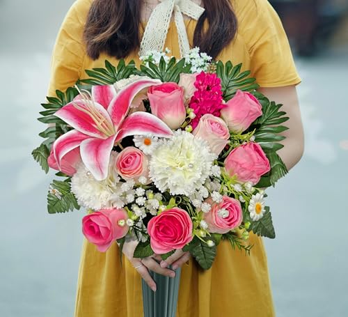 Artificial Cemetery Flowers,Memorial Flowers,Beautiful Arrangements for Headstones,Silk Lily Rose Carnation