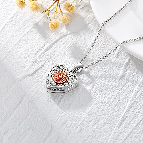SOULMEET Sunflower/Rose/Daisy Heart Locket Necklace That Holds Pictures Keep Someone Near to You Sterling Silver/Gold Personalized Photo Locket Gift - style: C-Two Tone Rose locket+photo
