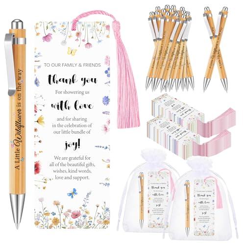 50 Sets Wildflower Baby Shower Favors for Guests, Little Wildflower Ballpoint Pens Thank You Bookmarks Organza Bags for Baby Shower Party Favors Gender Reveal Gifts Souvenirs Prizes Return Gifts - color: Wildflower