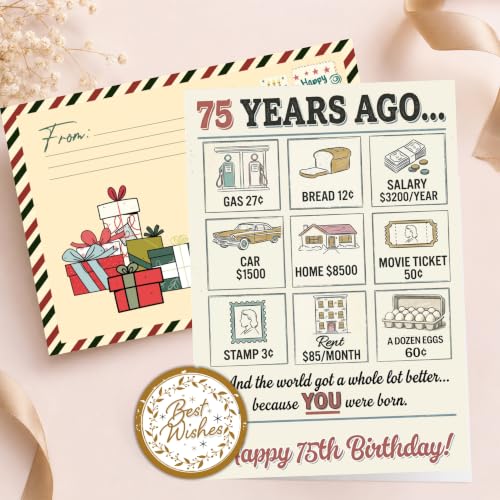 75th Birthday Card, 75th Birthday Cards for Women Men with Seal and Envelope, 75 Birthdayy Card for Mom Dad Grandma Grandpa Friend from Daughter Son Grandson Granddaughter - color: 75th