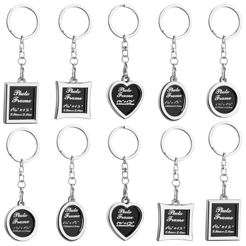 Framendino, 10 Pack Mini Photo Keychain Set Metal Frame Pictures Holder Detachable Key Chains DIY Locket Rings for Wedding Birthday Gift