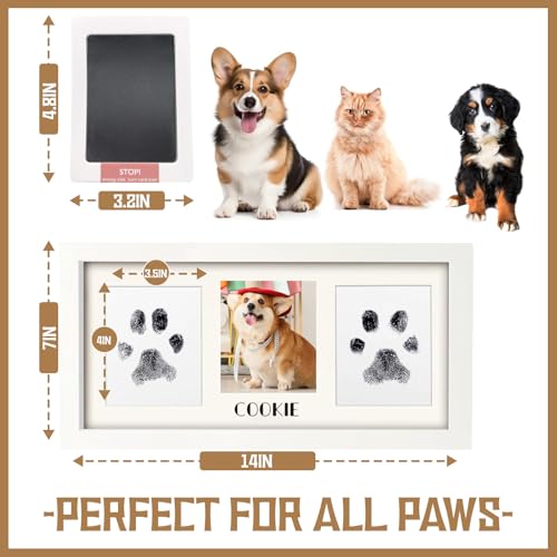 Paw Print Frame Kit for Dog Cat & Baby, Extra Large Wooden Memorial Frame, Inkless Pad & Soft Clay Impression Kit with Tool, Black (White) - color: white