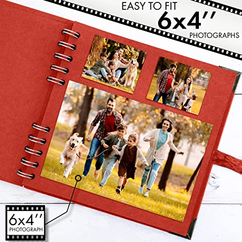 Bstorify Square Scrapbook Photo Albums 7 x 7 Inch Red Thick Paper, Hardcover, Metal Corners, Ribbon Closure - Ideal for Your Scrapbooking Albums, Art & Craft Projects | Hardcover with Thick 200 GSM Kraft Paper, Ideal for Your Scrapbooking Albums, Art & Cr