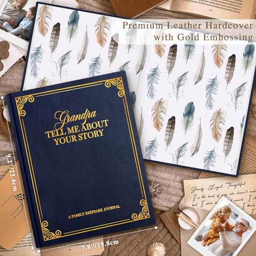 Lanpn Grandpa Life Story Book Journal with 270+ Prompts, Leather Hardcover Grandfather Guided Journal to Fill Out Memory Keepsake Book, Father's Day Birthday Christmas Gift for Grandpas, Blue - color: Blue