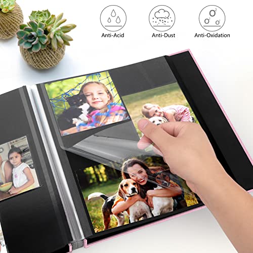Zesthouse Photo Album Self Adhesive Pages, 60 Pages Magnetic Scrapbook Albums with Sticky Page, Photos Album Holds 8x10 & 5X7 & 4x6 & 6x8 & 3x5, Large Picture Book Ideal Gift for Family Wedding Baby - color: Pink, size: 11"x10.6"/Black 60 Pages