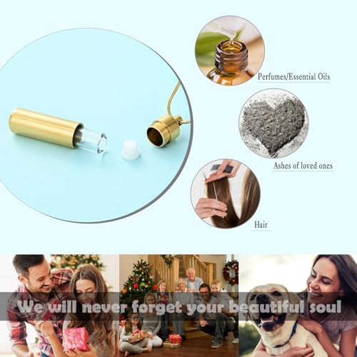 Cylinder Urn Necklace for Ashes with Glass Vials Cremation Jewelry Stainless Steel Ash Holder Keepsake Memorial Jewelry with Fill Tool - color: Gold-A