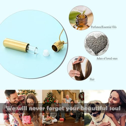Cylinder Urn Necklace for Ashes with Glass Vials Cremation Jewelry Stainless Steel Ash Holder Keepsake Memorial Jewelry with Fill Tool - color: Gold-A