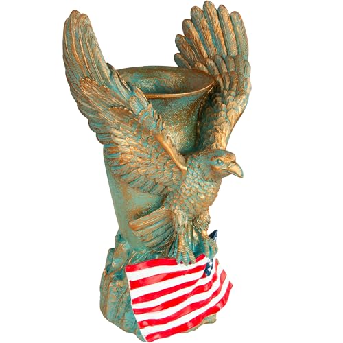 Cemetery Vase with Metal Spikes- Eagle Statue Flower Holder with Drainage Hole- Grave Flowers Vase for Artificial Flowers- Memorials Patriotic Vase for Independence Day (Eagle)