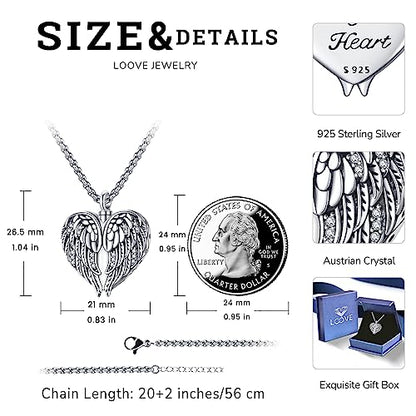 Urn Necklace for Ashes for Women/Men 925 Sterling Silver Cremation Jewelry w/Funnel Filler Memorial Jewelry Gifts - color: C-Angel Wings 1, style: Non - Customized