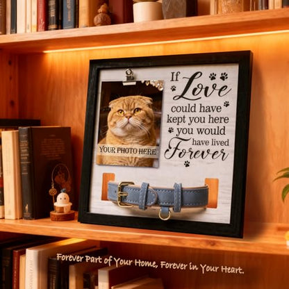 Dog Memorial Gifts for Loss, 9x9 Wooden Pet Loss Sympathy Frame with Collar Holder, Dog & Cat Remembrance Bereavement Gift, Rainbow Bridge Sympathy Gift（Forever in Our Hearts 1.0