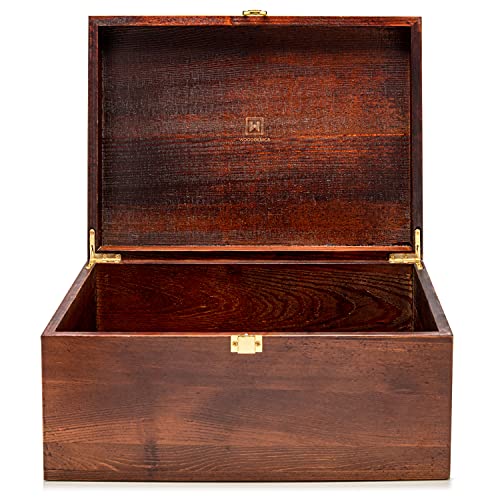 Large Wooden Storage Memory Gift Box with Hinged Lid (Chocolate Brown) - color: Chocolate Brown