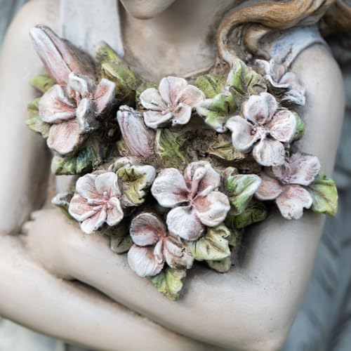 Grace4Joy Garden Angel Statue Outdoor Decor - 19.3 Inches Guardian Angel Resin Figurine with Flowers, Hand Painted Religious,Fairy Sculpture for Home Yard Patio Lawn Hallway
