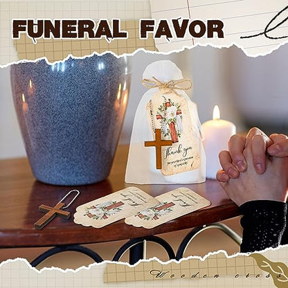 Tradder 100 Set Funeral Favor for a Memorial Service with 100 Wooden Cross Keychain Funeral Thank You Card Organza Bag Guest Sympathy Gift for Remembrance Bereavement Celebration of Life(Cross) - style: Cross