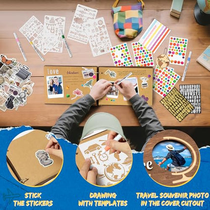 CY2SIDE Travel Photo Album Scrapbook - 111PCS Let The Adventure Begin Wooden Travel Scrapbook Craft Kit, Traveling Diary Photo Book DIY Handmade Souvenir Gifts for Adventure Lovers, Heartfelt Present - style: Travel