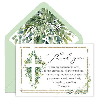 FYSUIMU 24 Pcs Funeral Thank You Cards with Envelopes & Stickers 4×6 Inch Watercolor Eucalyptus Leaves Sympathy Bereavement Card for Memorial Service Family Friends Loved Ones Celebration of Life