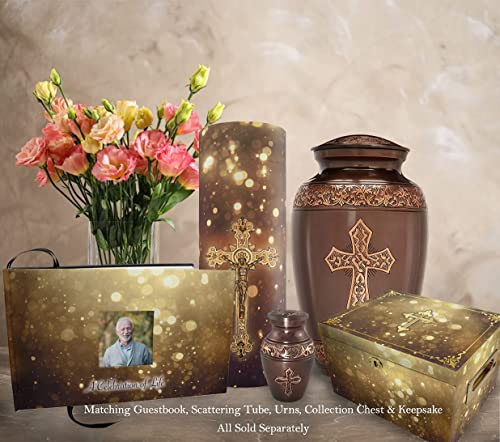 Bronze Cross Cremation Urns for Human Ashes Adult Male & Female Urns - color: Brushed Bronze, size: Extra Large