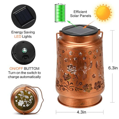 2 Pack Solar Lanterns Outdoor Waterproof Hummingbird Garden Decor Birthday Gifts for Women Mom Grandma Hanging Solar Lights Metal Solar Decoration Outside for Yard,Patio,Backyard,Porch - style: B. 2 Pack Hummingbird Lantern