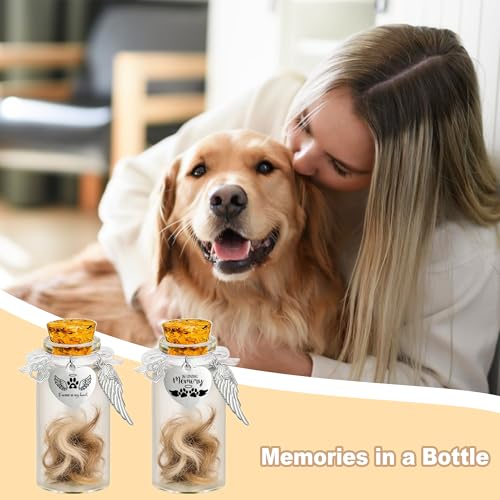 Gredstar Pet Memorial Glass Jar, Round Pet Fur Keepsake Bottle | 2 Glass Bottles Included, Round Glass Design, Cork Stopper, Paw Print Detail, Fur Hair Ashes Storage, Memorial Display