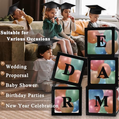 Ledido Transparent Balloon Boxes with 78 Letters Numbers for Custom Name - color: Black, size: 5PCS Boxes