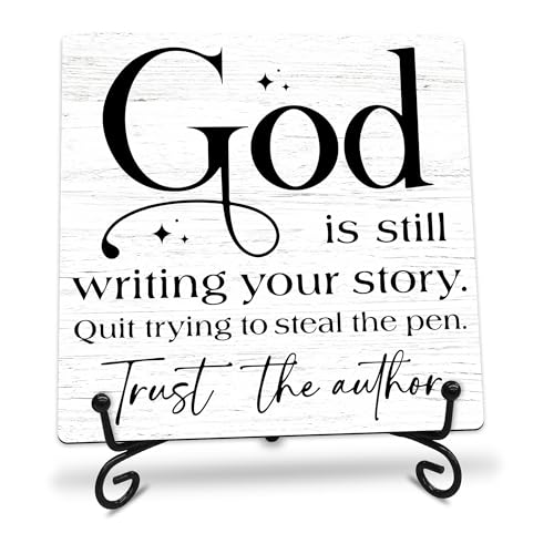 God Is Still Writing Your Story Wooden Sign - 5" Christian Wooden Plaque With Metal Support - Rustic Tabletop Home, Office Room Decor - Gifts For Family & Friends - A05 - style: God Is Still Writing Your Story