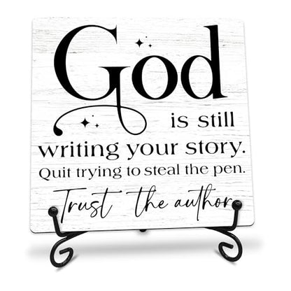God Is Still Writing Your Story Wooden Sign - 5" Christian Wooden Plaque With Metal Support - Rustic Tabletop Home, Office Room Decor - Gifts For Family & Friends - A05 - style: God Is Still Writing Your Story
