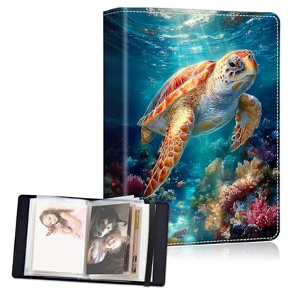 Small Photo Album 4x6, 60 Pockets Holds 120 Photos, Slip-in Pocket Photo Album with Black Elastic Band for Family Wedding Baby Travel Pictures, Cute Sea Turtle - color: Cute Sea Turtle, size: 4 X 6