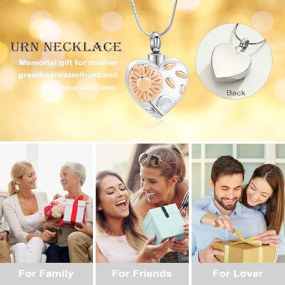 Urn Necklace for Ashes Sunflower Cross Necklace Cremation Jewelry Ashes Necklace for Human Women Pets Sunshine Pendant Keepsake Jewelry for Ashes - color: Rose gold