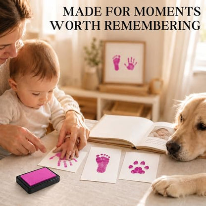 ReignDrop Baby Ink Pad for Hand and Footprints, Non-Toxic Acid-Free Keepsake Kit, Smudge-Proof Archival Ink Wipes Off Skin, for Scrapbook, Photo Album, Frames & Pet Paws, Baby Gift (Pink) - color: Pink