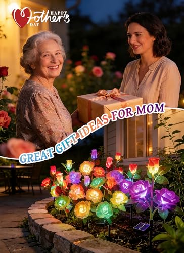 Brightown Solar Garden Lights, 4 Pack 7-Color Changing Rose Flower Lights - color: 7 Color Rose