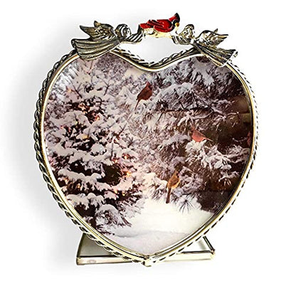 Cardinal Winter Scene Tealight Candle Holder, Snowy Forest Votive Candleholder with Red Cardinals and Metal Angel Accents, Clear Base Christmas Memorial Decor, Sympathy Gift, 4 5/8 x 4 1/8 x 2.5