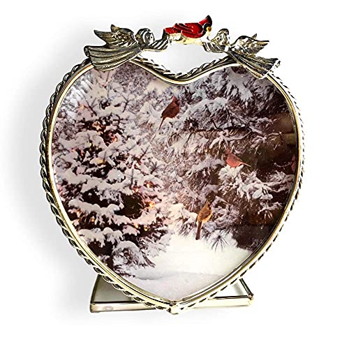 Cardinal Winter Scene Tealight Candle Holder, Snowy Forest Votive Candleholder with Red Cardinals and Metal Angel Accents, Clear Base Christmas Memorial Decor, Sympathy Gift, 4 5/8 x 4 1/8 x 2.5
