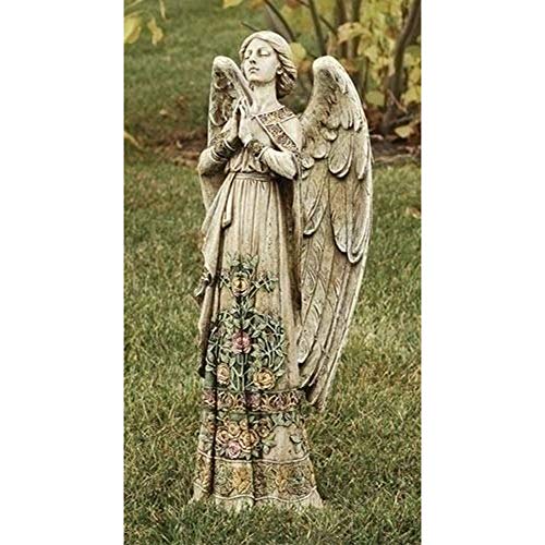 Roman 29011 Garden Decor Resin & Stone Praying Angel Statue with Rose Design