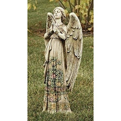 Roman 29011 Garden Decor Resin & Stone Praying Angel Statue with Rose Design