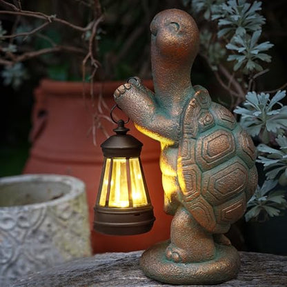 Solar Turtle Garden Statue, Resin Outdoor Decor with Light Lantern - style: Lantern Turtle 10.2in