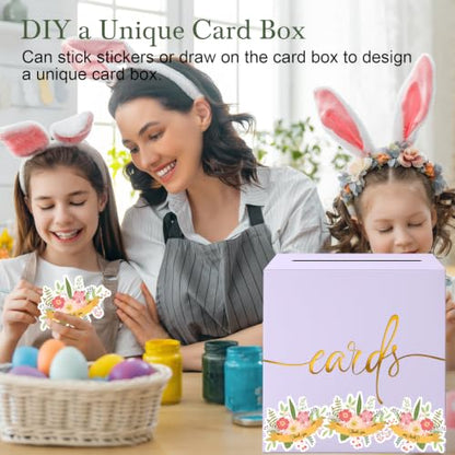 Light Purple Card Box with Gold Foil Design, Paperboard 8.7" Gift Card Holder for Wedding Graduation Birthday Party Reception Retirement Anniversary Bridal & Baby Shower - color: Light Purple Card Box with Gold Foil, size: 8.7×8.7×8.7Inch(1 Pack)
