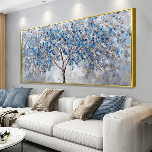 Framed Large Wall Art Decor 29"X58" Abstract Blue Wall Art For Living Room | Blue White Canvas Wall Art For Bedroom Office Living Room Wall Decor, Blue Canvas Art Wall Decor, Modern Artwork For Walls - color: HX5C, size: 59"L x 29"W