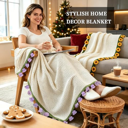 Unique Gifts for Women Birthday, Premium Crochet Sunflower Bouquet Blanket | Gifts for Mom Wife Grandma Girlfriend Handmade Knitted Throw Flower Blanket, Get Well Gifts for Women After Surgery, 51in - color: Sunflower