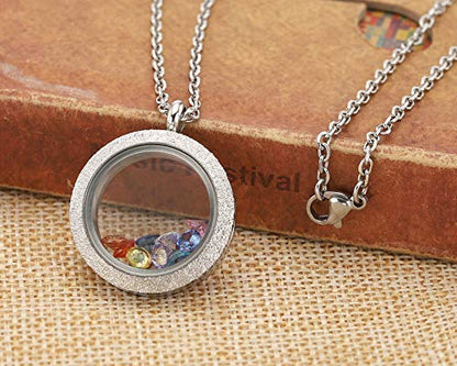 Jovivi 25mm/30mm Living Floating Memory Glass Locket Necklace - Stainless Steel Secure Buckle Closure - color: 30mm(Matte Locket)