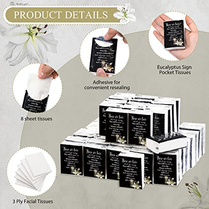 100 Packs Funeral Facial Tissues Memorial Keepsake Pocket Tissue Those We Love Don't Go Away Inspirational Poem Tissue 3 Ply Napkin Packs Funeral Favor for Guests Family Relative, 700 Sheets(Black) - color: Black