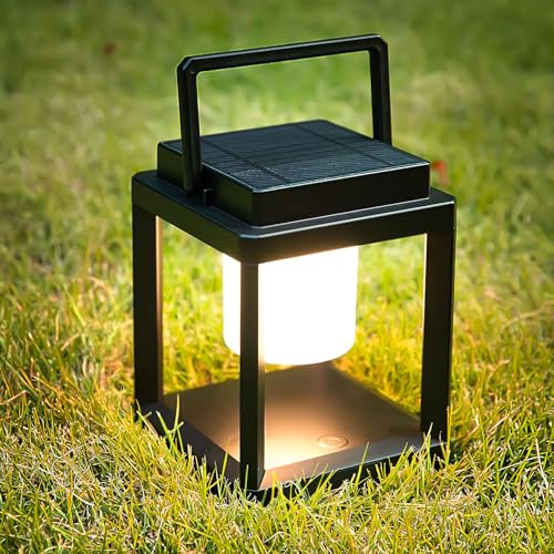 Solar Lantern Outdoor Table Lamp, Cordless Rechargeable Light | Bright, 4800mAh, 50H Battery Life, Portable LED Light , USB-C & Solar Charging, for Camping, Backyard, Patio Decor, 3 Level