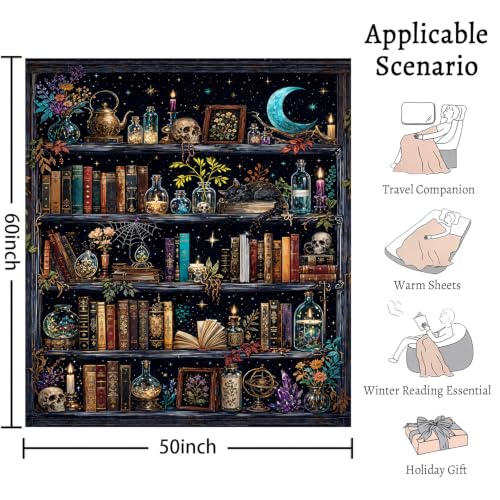 Halloween Blanket Gothic Book Throw Blankets Gifts for Women Men 50"X60" - color: Bookshelf