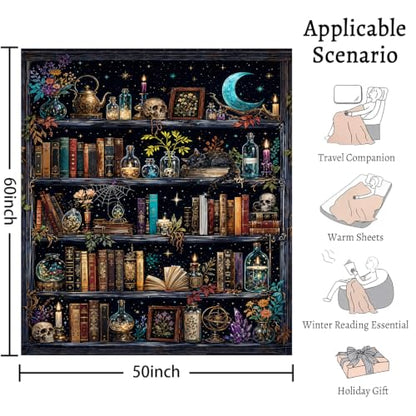 Halloween Blanket Gothic Book Throw Blankets Gifts for Women Men 50"X60" - color: Bookshelf