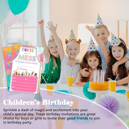 Invitations for Girls Boys - Art Painting Bday Invites with Envelopes(25-Count) - Paint Craft Fill-in Invite Cards for Party Supplies Favors Decorations - F18 - style: Dress for a Mess