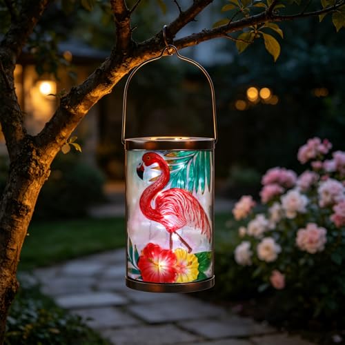 MUMTOP Flamingo Solar Lantern Outdoor Waterproof Hanging Garden Light - color: Pink
