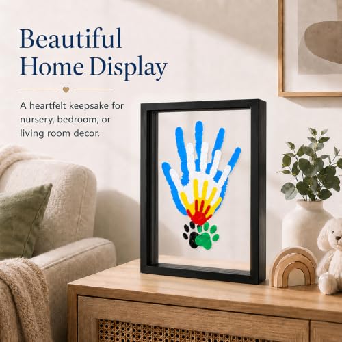 Family Handprint Kit for 4 – Wooden Frame with 4 Acrylic Boards, DIY Keepsake Art for Baby, Pet & Family, Non-Toxic Washable Paint Hand Mold Memory Gift - Black - color: Black