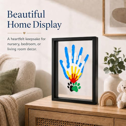 Family Handprint Kit for 4 – Wooden Frame with 4 Acrylic Boards, DIY Keepsake Art for Baby, Pet & Family, Non-Toxic Washable Paint Hand Mold Memory Gift - Black - color: Black