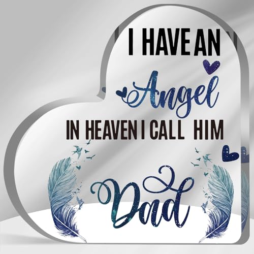 Sympathy Memorial Gift for Loss Loved One Father I Have Angel Dad Sign Bereavement Remembrance Paperweight Keepsake Funeral Grief Condolence Memorial Table Home Feather Decorations - color: Dad Angel