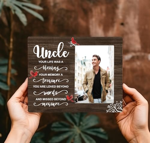 Uncle Memorial Wooden Picture Frame, In Loving Memory Remembrance Photo Frame Gifts for Uncle, Bereavement Sympathy Wooden Frame for Loss of Uncle, 4x6 inch Photo - style: Uncle Remembrance Memorial
