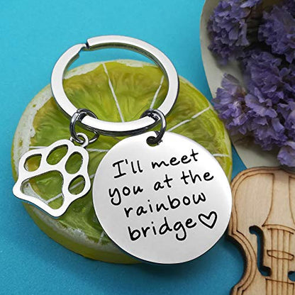 Xiahuyu Pet Memorial Keychain Gift I'll Meet You at The Rainbow Bridge Keychain Pet Loss Gifts Sympathy Gift for Dog Lovers Remembrance Gifts for Pet Owner